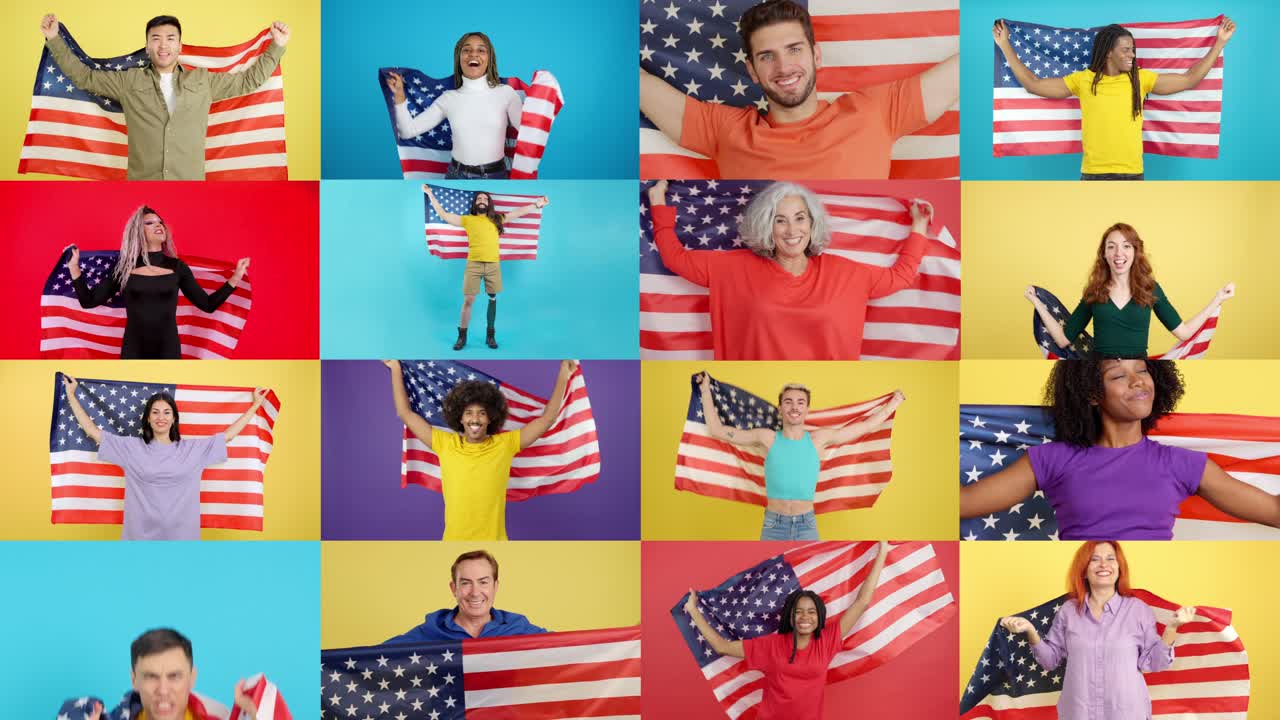 Diverse Group of People Celebrating with the American Flag