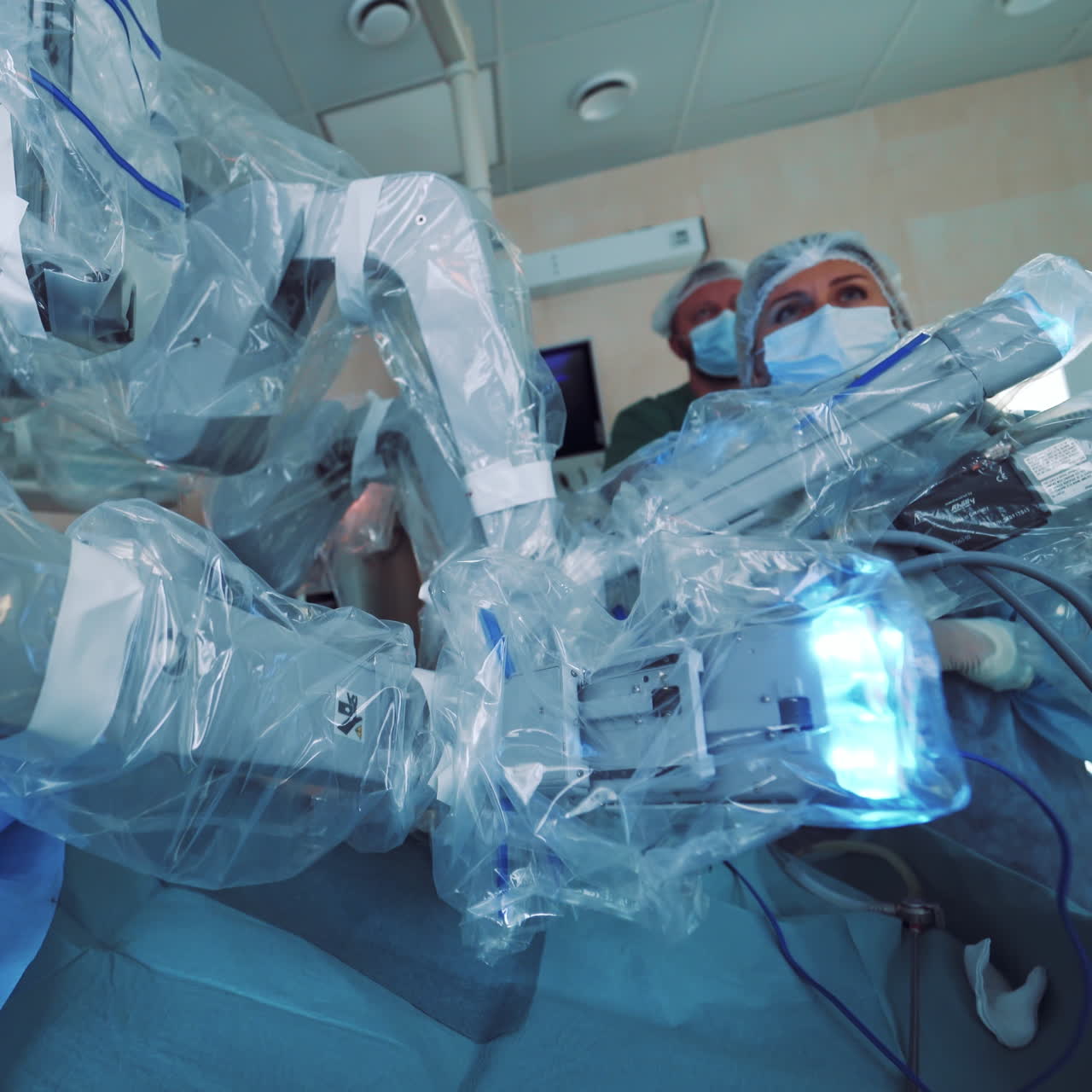 Modern surgical system. Medical robot. Minimally invasive robotic surgery.