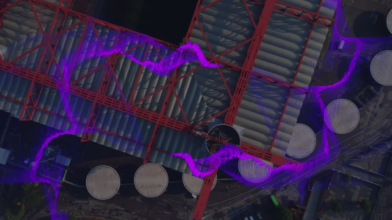 animación de la ola púrpura sobre el paisaje urbano