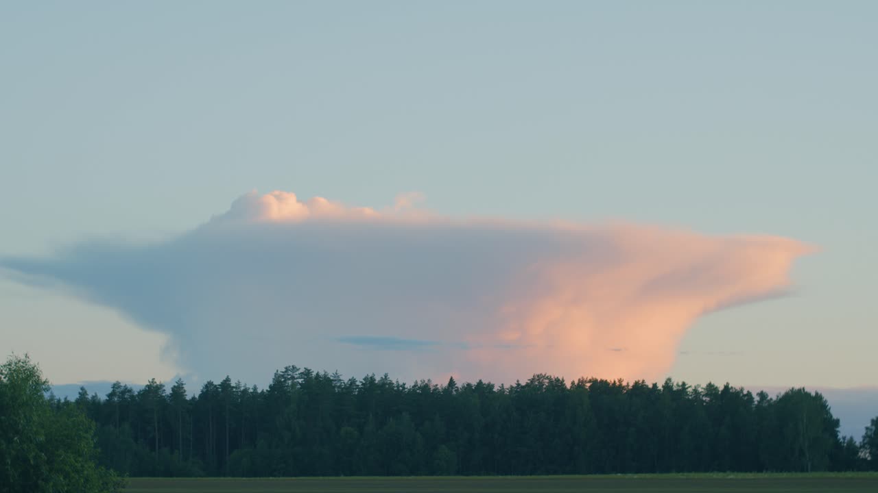 Fluffy storm rain clouds cumulonimbus stratocumulus time lapse at sunset light
