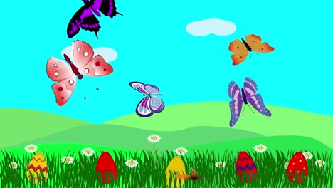 animación de fondo de huevos de pascua en hierba, diseño gráfico plano