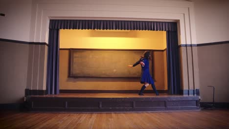 japanese girl in uniform practices dancing ballet in school scene 4k