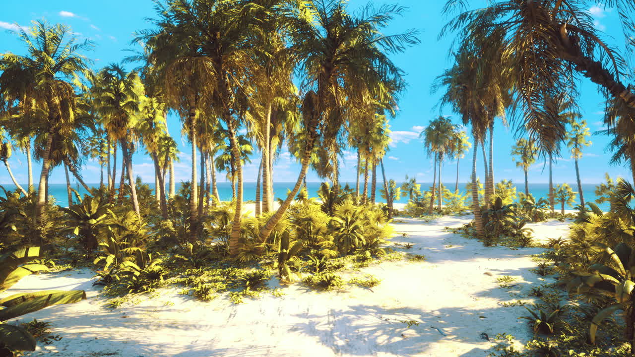 Breathtaking tropical paradise with lush vegetation and golden sandy shores