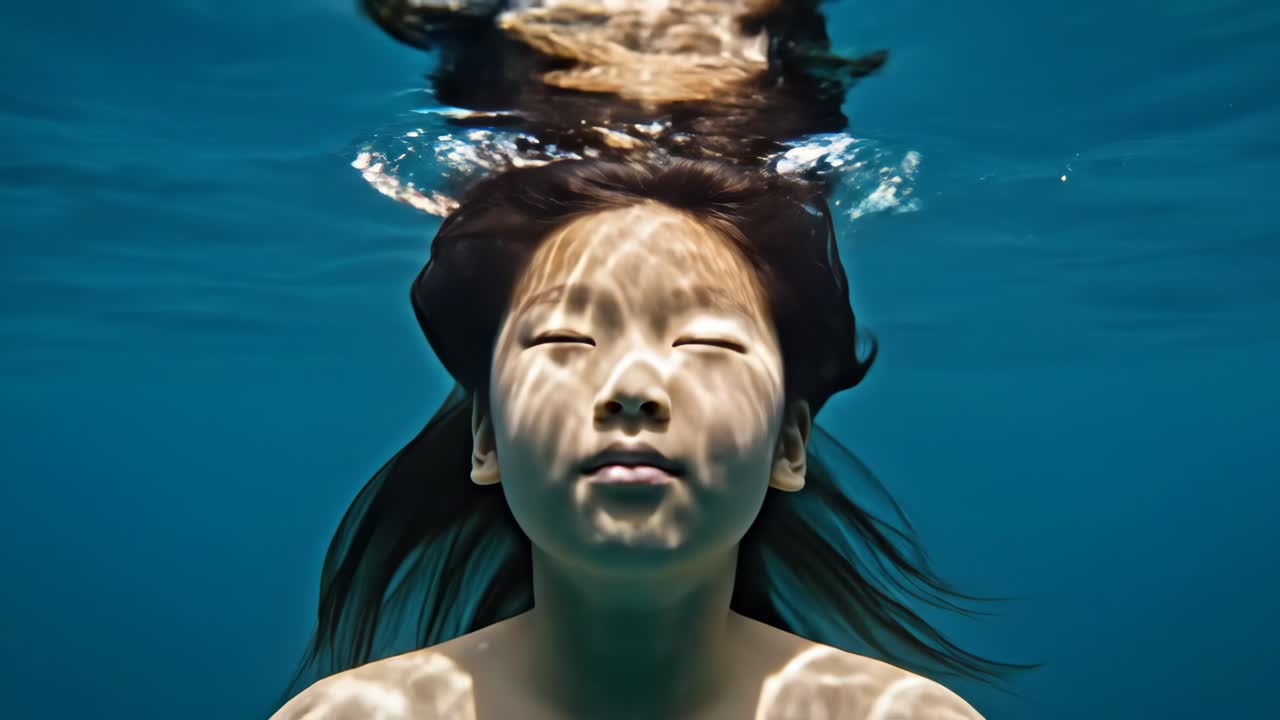 Woman underwater blowing bubbles