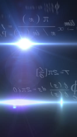 animación de ecuaciones matemáticas y puntos de luz sobre fondo negro