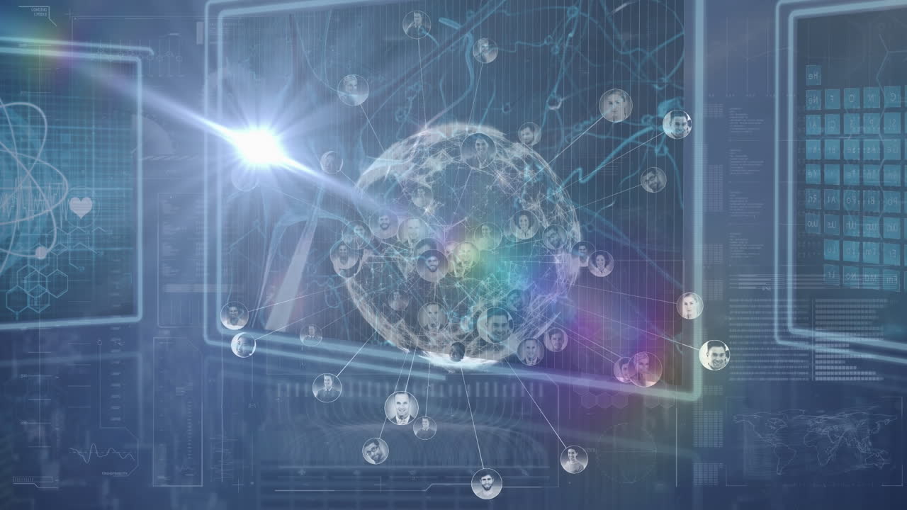 어두운 배경에 있는 화면에서 데이터 처리의 애니메이션