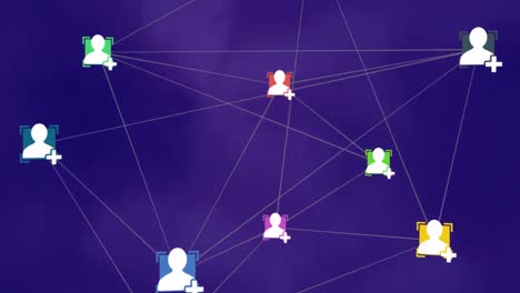 digital animation of network of connections against spot of light on purple background