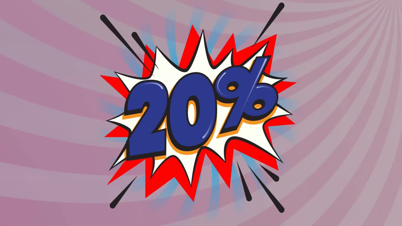 animación del 20 por ciento en burbujas de habla vintage y rayas giratorias