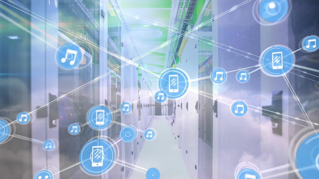 컴퓨터 서버를 통해 아이콘으로 연결 네트워크의 애니메이션