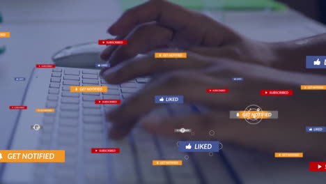 animación de procesamiento de datos sobre mujer de negocios afroamericana usando computadora en la oficina