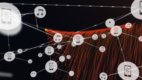 Animation of network of connections over orange energy on black background