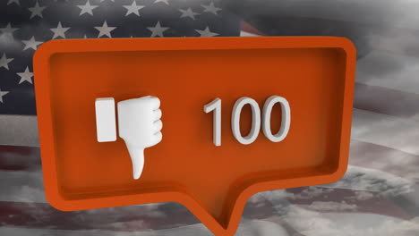 Animation-of-unlike-icon-with-numbers-on-speech-bubble-with-flag-of-usa