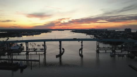 drone view of matanzas pass and bridge early morning