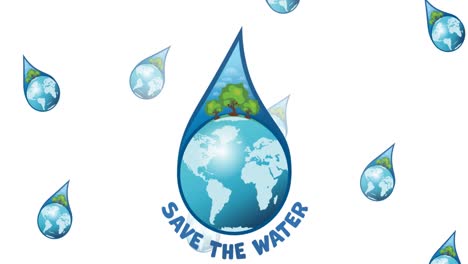 Animation-Von-Globen-In-Wassertropfen-Und-Save-The-Water-Schriftzug