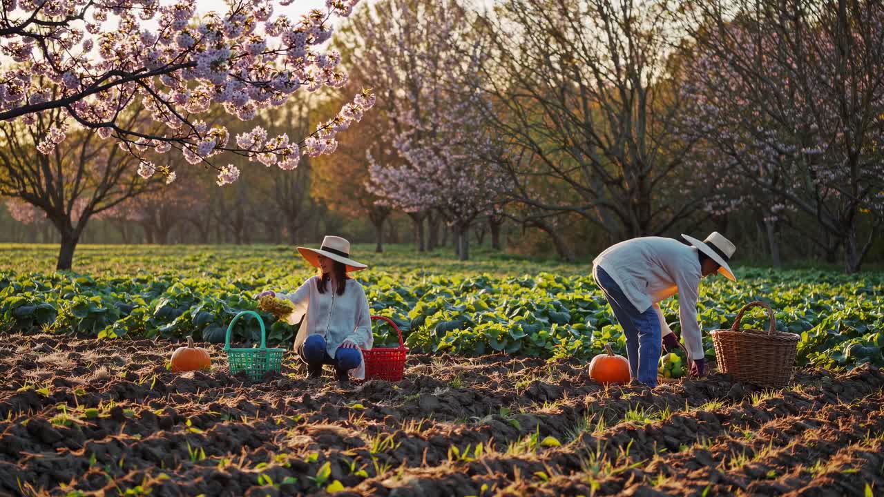 Women Harvesting Vegetables in a Spring Field