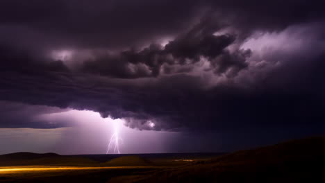 Dramatic Lightning Storm Over a Dark Landscape at Night