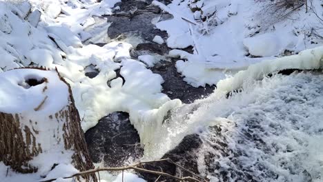 cascada y arroyo a través del paisaje nevado en la escarpa del niágara