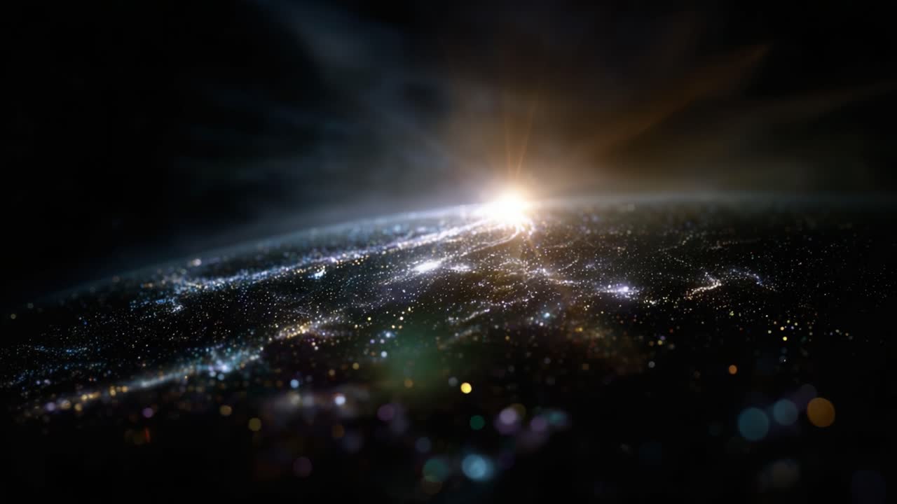 A Stunning View of Earth from Space: Celestial Light Illuminates the Horizon, Showcasing the Beauty of the Universe in This NASA-Inspired Scene