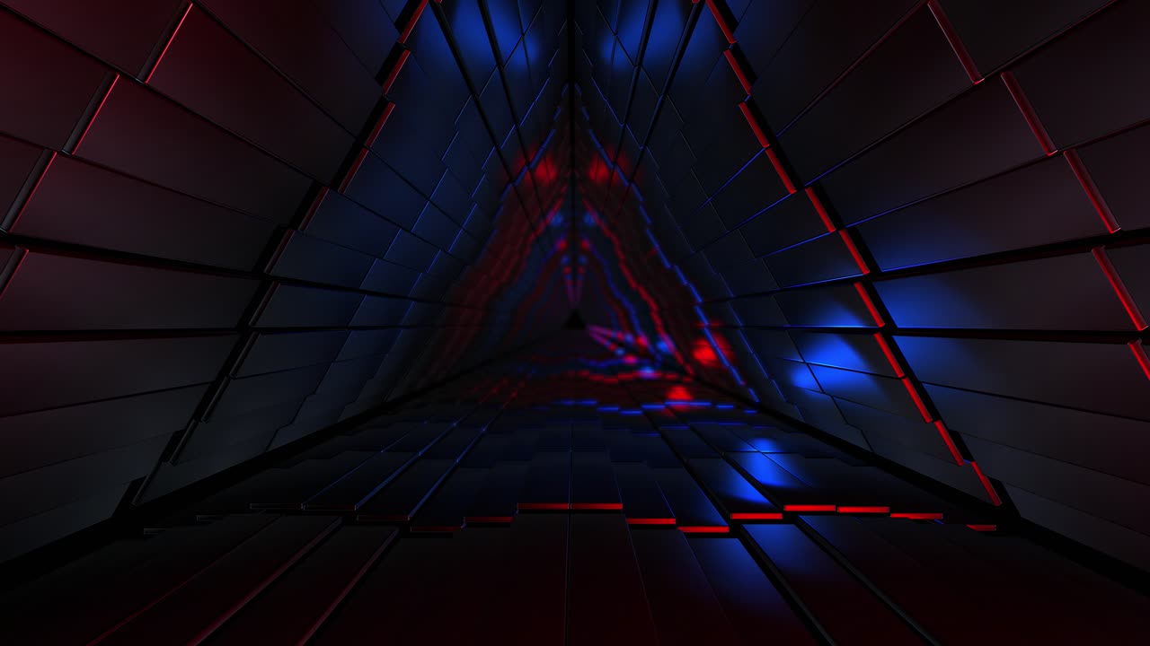Triangular Metal Tunnel with Neon Lighting