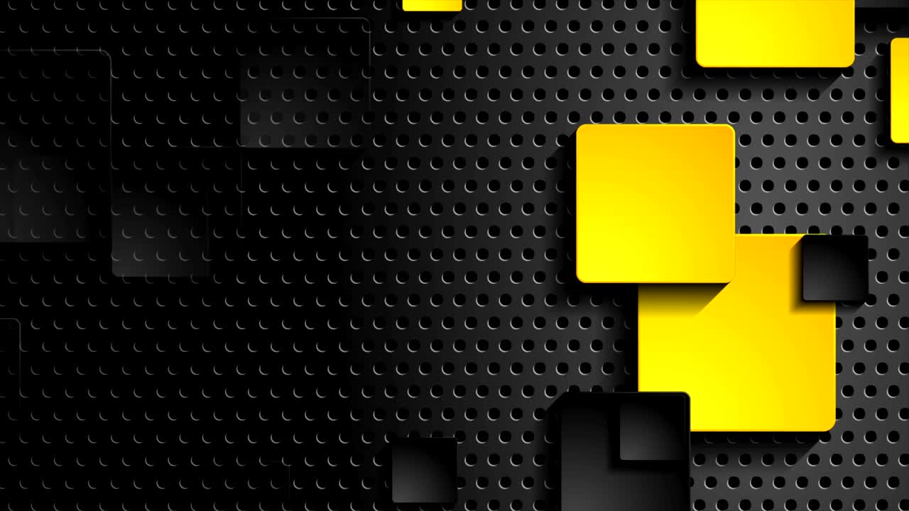 Orange and black moving squares on dark perforated background