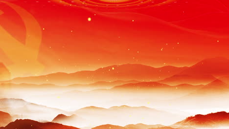 red flag peoples republic of china over mountain animation background