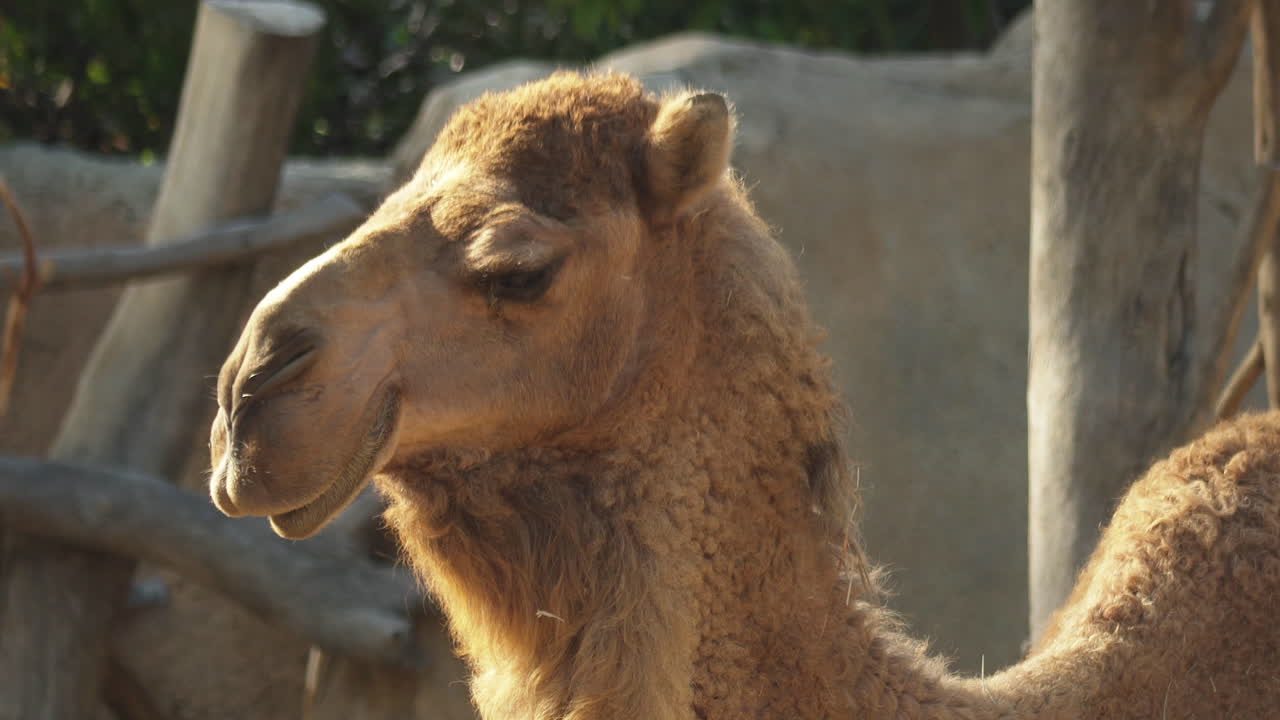 una vista de cerca de la cara de un camello en el zoológico de san diego, california, ee.uu.
