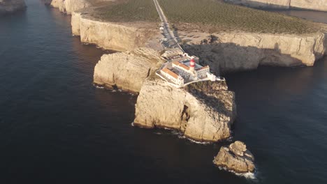 aerial scenic view of cabo de sao vicente headland, cliffs and the lighthouse, in lagos, algarve, portugal