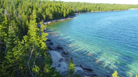 mesmerizing drone pov of untouched wilderness on georgian bay shoreline