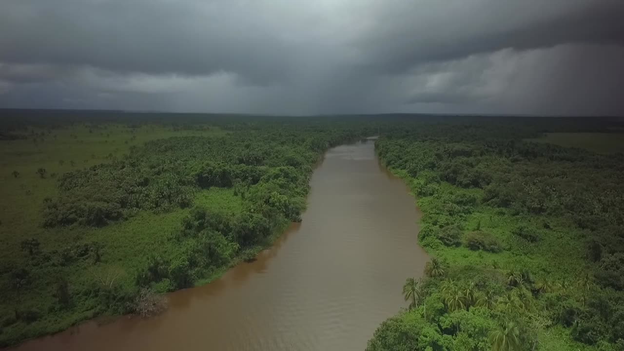 vista de pájaro del delta del río orinoco en un día tormentoso