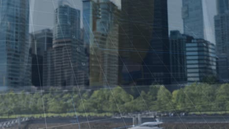 animation of data processing over cityscape