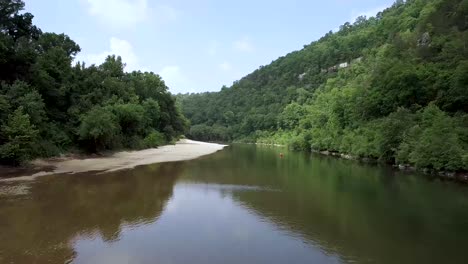 flying over buffalo national river revealing canoe