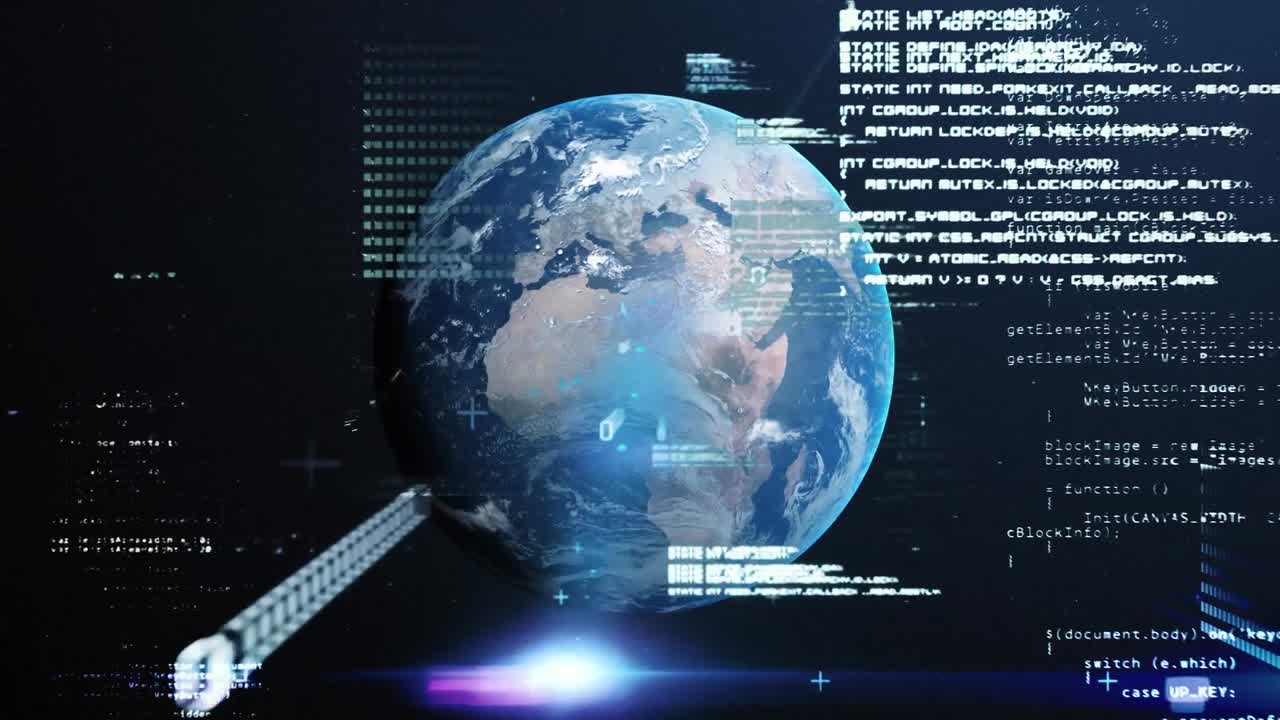 Animation of data processing over earth in universe in background