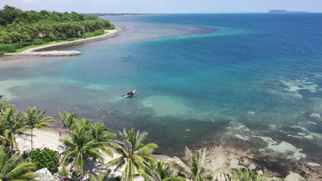 resort tropical aéreo con palmeras en la playa, arrecifes de coral bajo el agua durante un día soleado en una isla de lujo en filipinas