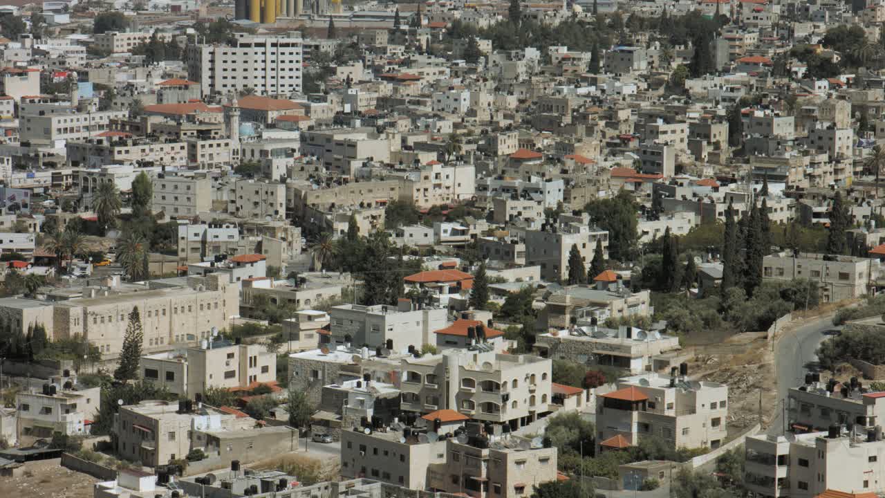 Jenin, Palestine, West Bank, Close view, Jenin houses and buildings, a Palestinian city in northern west bank. 4K footage