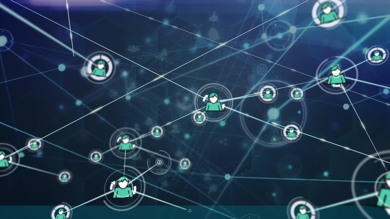 Animation of network of connections and data processing