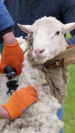 sheep shearing in progress