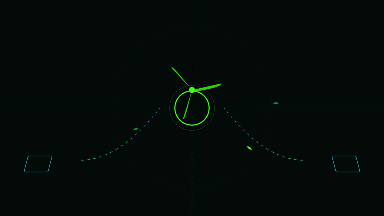 Abstract Digital Clock Interface with Rotating Green Hands