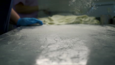 preparing dough with flour