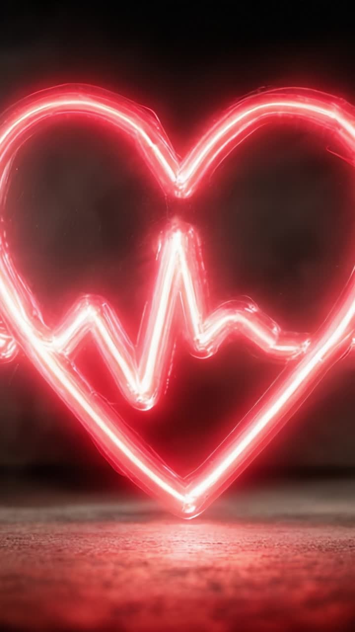 Un latido iluminado: explorando diseños de corazones de neón vibrantes con una onda de pulso, que simboliza el amor y la vida en efectos de luz roja brillante