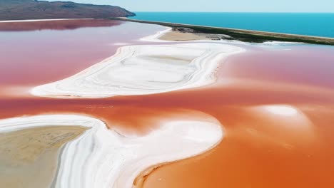 aerial view of a pink salt lake