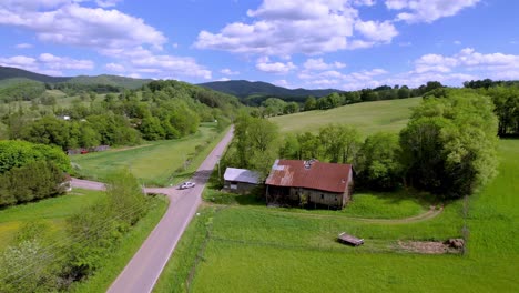 high aerial over old barn near mountain city tennessee