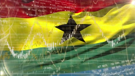 financial data processing against ghana flag waving