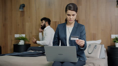 business woman working in a hotel room