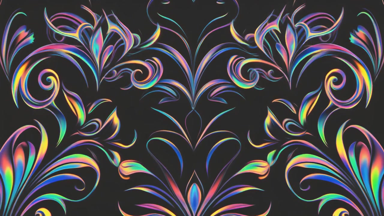 Animated Iridescent Floral Pattern on Dark Background