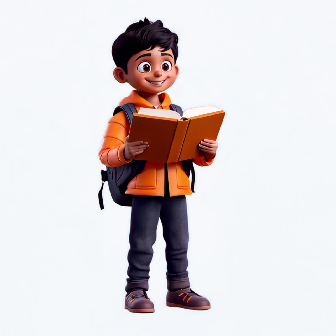 Animated child reading book animation isolated asset, transparent 4K video, alpha channel, ProRes