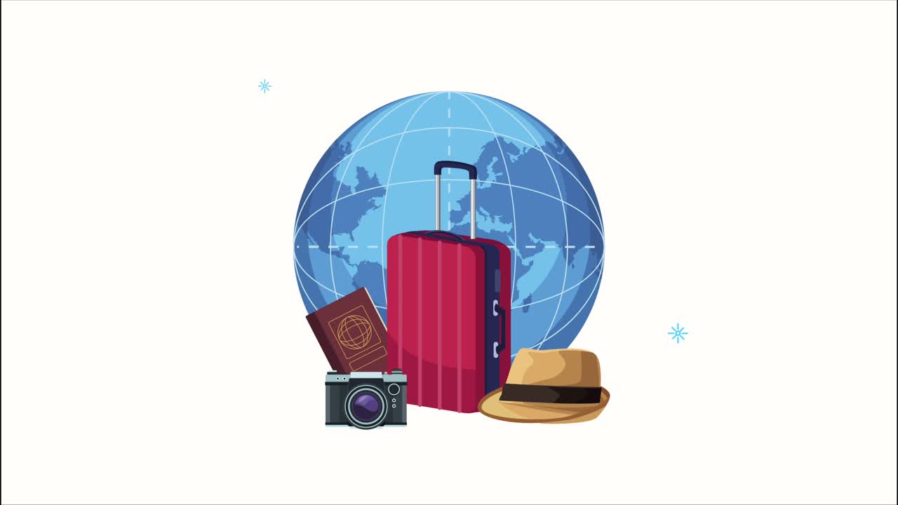 mapa de la tierra e íconos del turismo mundial