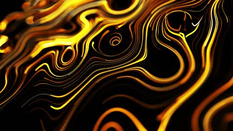 el flujo amarillo de partículas forma líneas de brillo rizadas o rayas de luz como rastros de brillo, las líneas forman un patrón giratorio como ruido de rizado. bucle 3d abstracto como fondo festivo creativo brillante