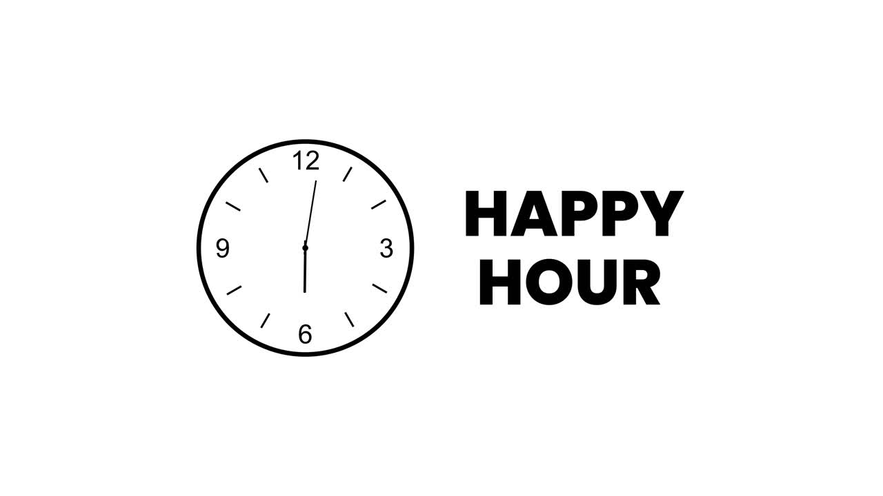 Animated Clock with Happy Hour Text on White Background