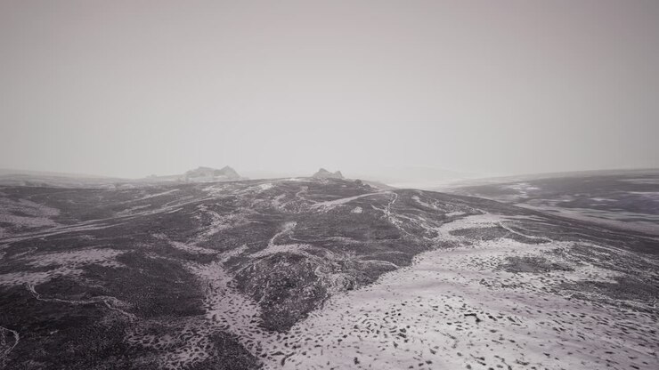 Dramatic winter dark desert steppe on a highland mountain plateau