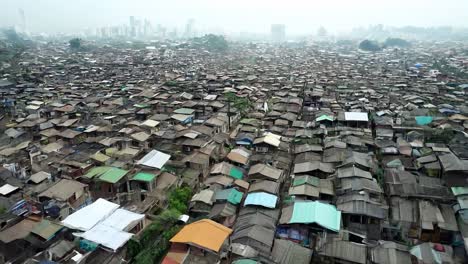 aerial view of a dense slum in a developing city